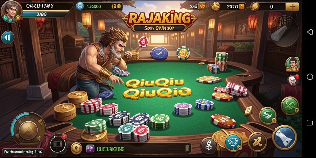 Screenshot gameplay RAJAKING menampilkan suasana permainan QiuQiu yang seru.