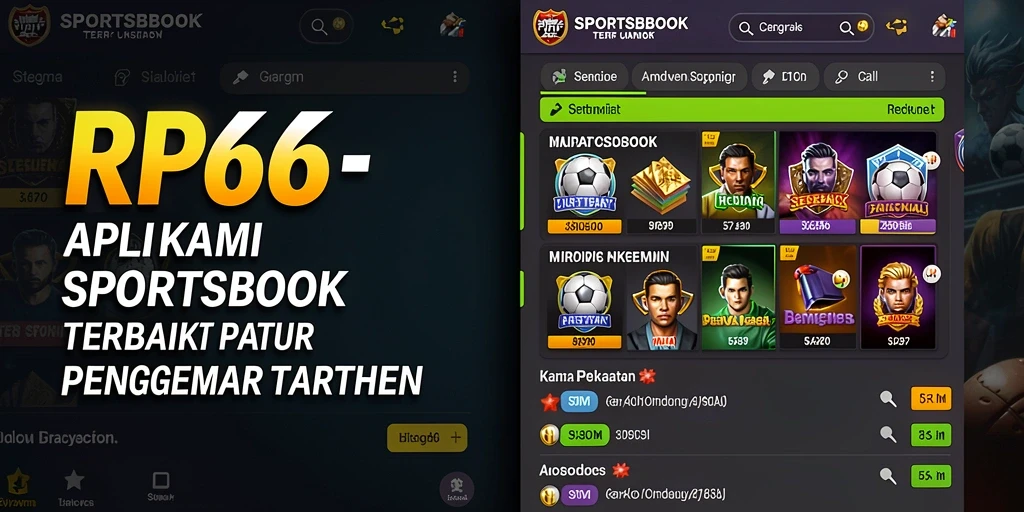 Screenshot aplikasi RP66 menampilkan fitur Sportsbook yang menarik.